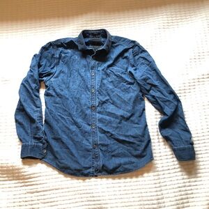 Guess Blue Casual Button Down Shirt mens small long sleeve corduroy collar